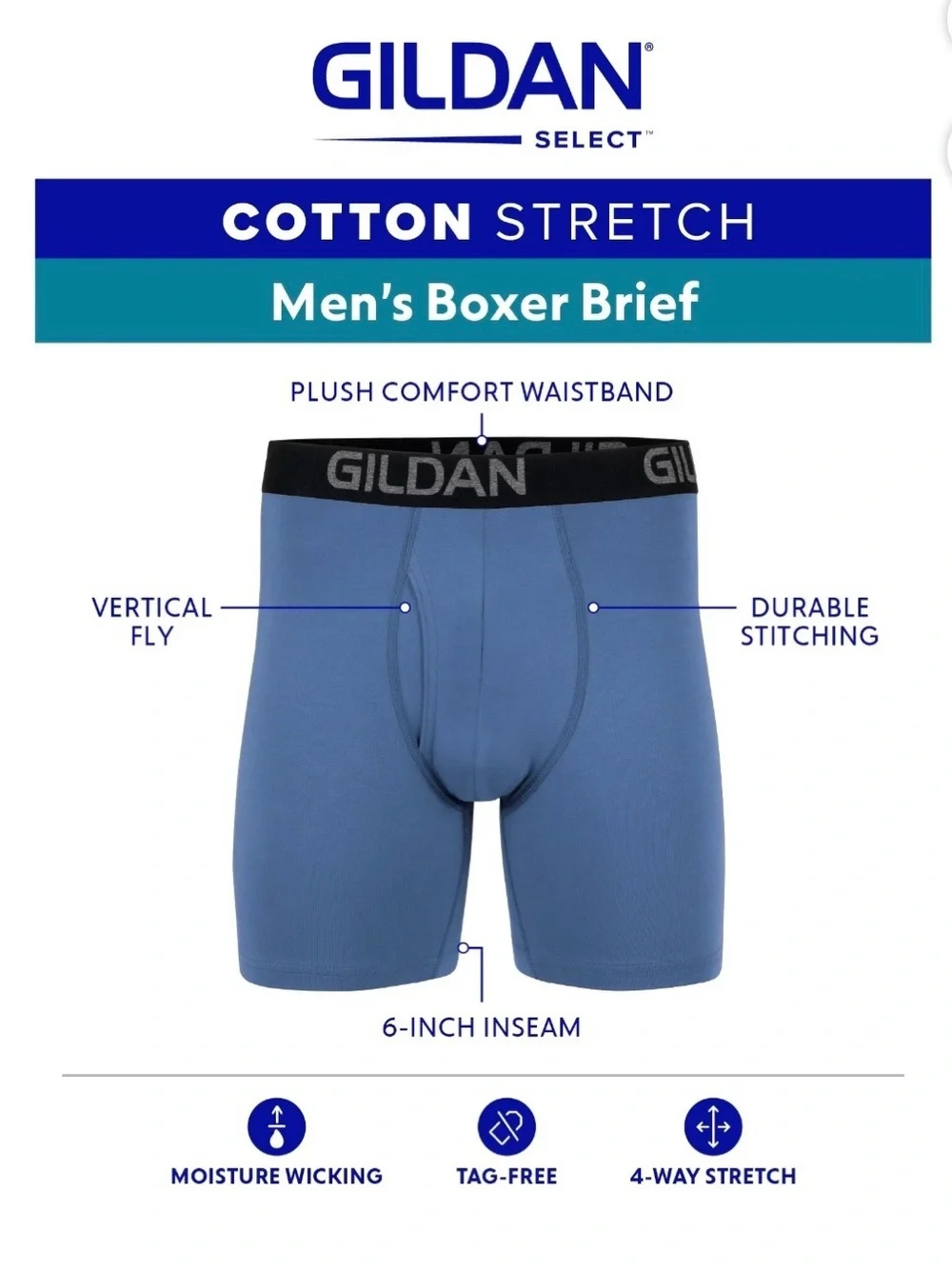 Gildan Men's Cotton Stretch Boxer Brief Underpants, 6-Pack